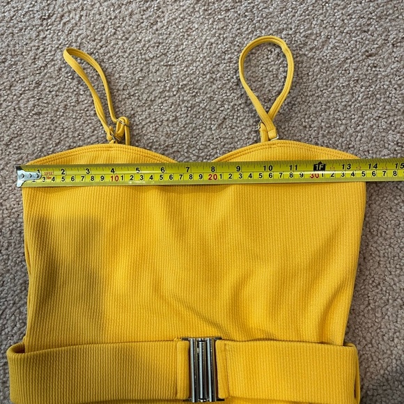 SHEIN Rib Knit Belted Tube One Piece Yellow Swimsuit - Picture 3 of 6